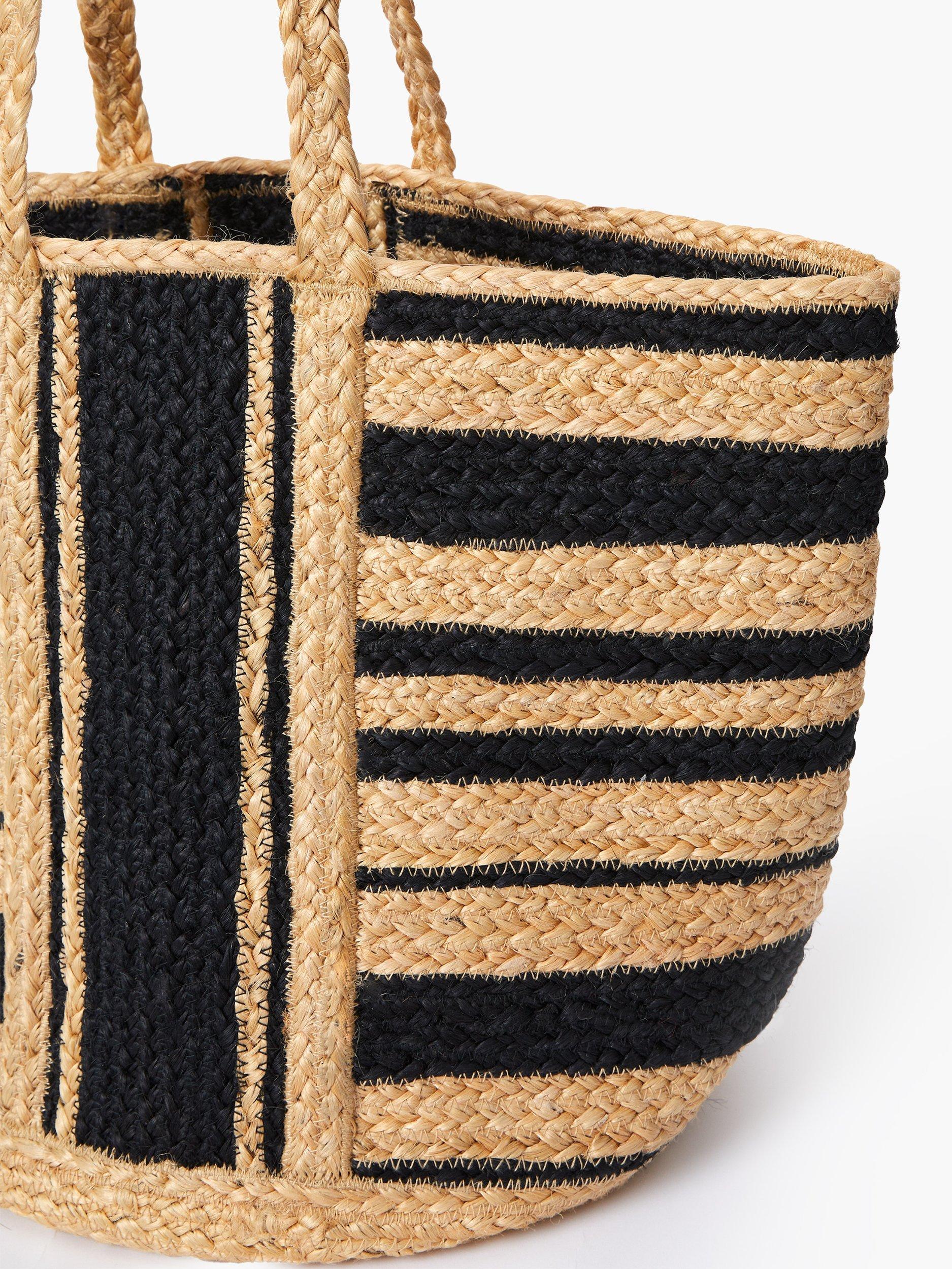 Product image 3 of 4, which shows French Connection Stripe Rafia Beach Bag, Natural/Black