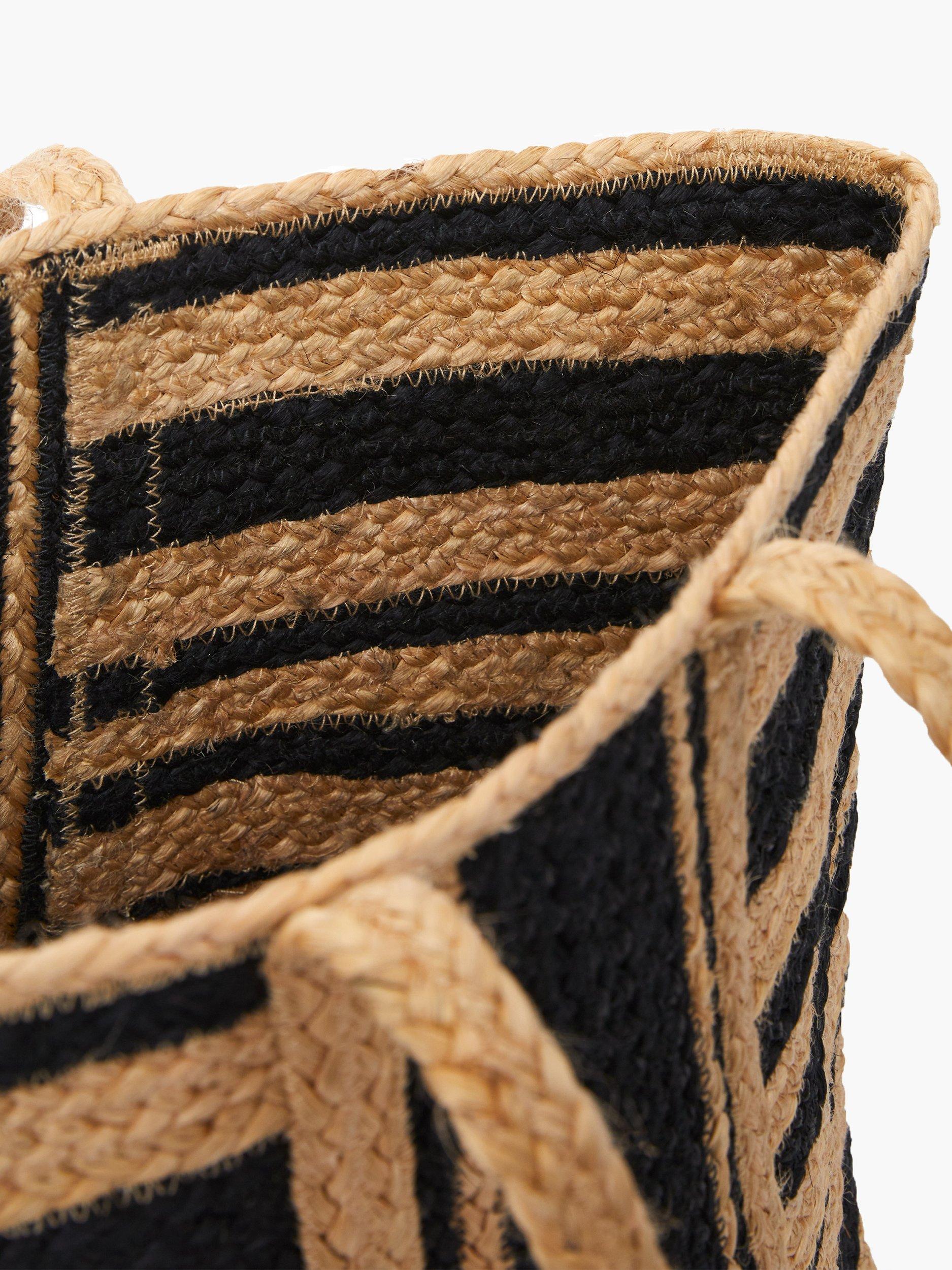 Product image 4 of 4, which shows French Connection Stripe Rafia Beach Bag, Natural/Black