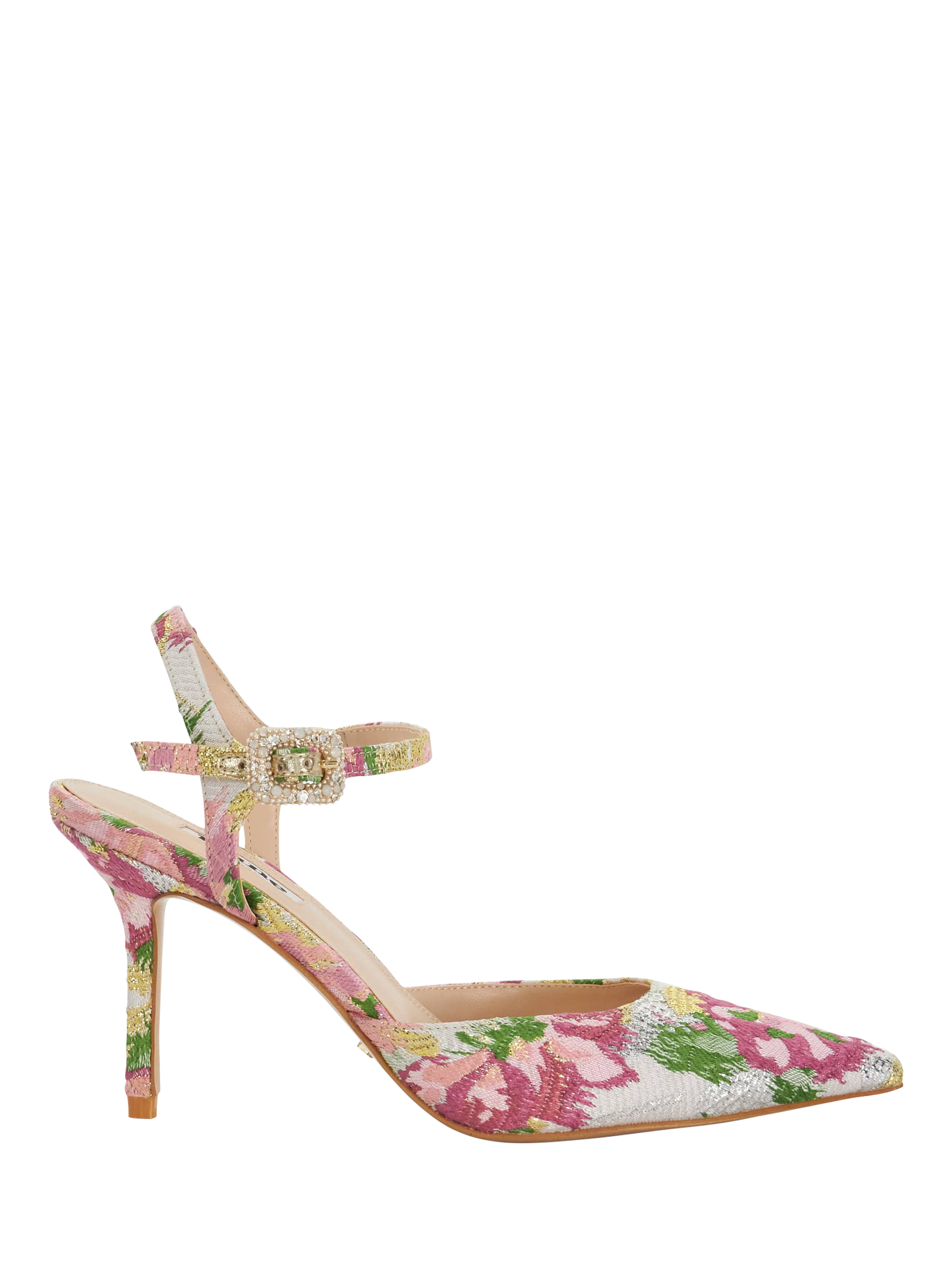 Product image 1 of 6, which shows Dune London Channel Buckle Detail Heeled Court Shoes, Multi, EU36