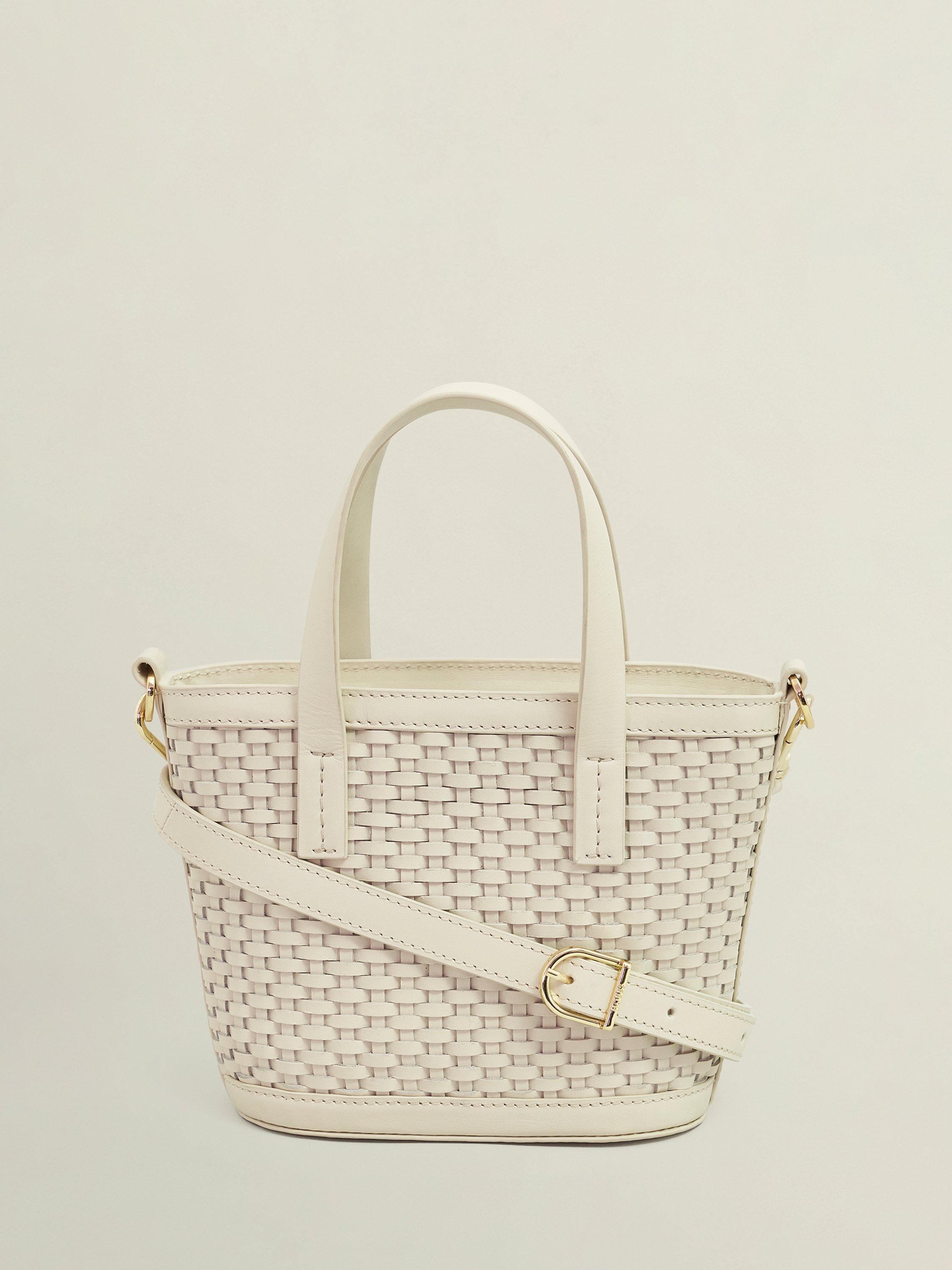 Product image 1 of 4, which shows Hobbs Posie Woven Leather Bag, Chalk Beige