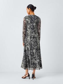 John Lewis Abstract Print Mesh Fit & Flare Maxi Dress, Black/White - view 2, Black/White
