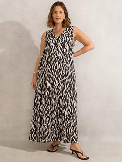 Live Unlimited Mono Printed V Neck Maxi Dress, Black