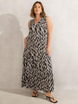 Live Unlimited Mono Printed V Neck Maxi Dress - view 2, Black
