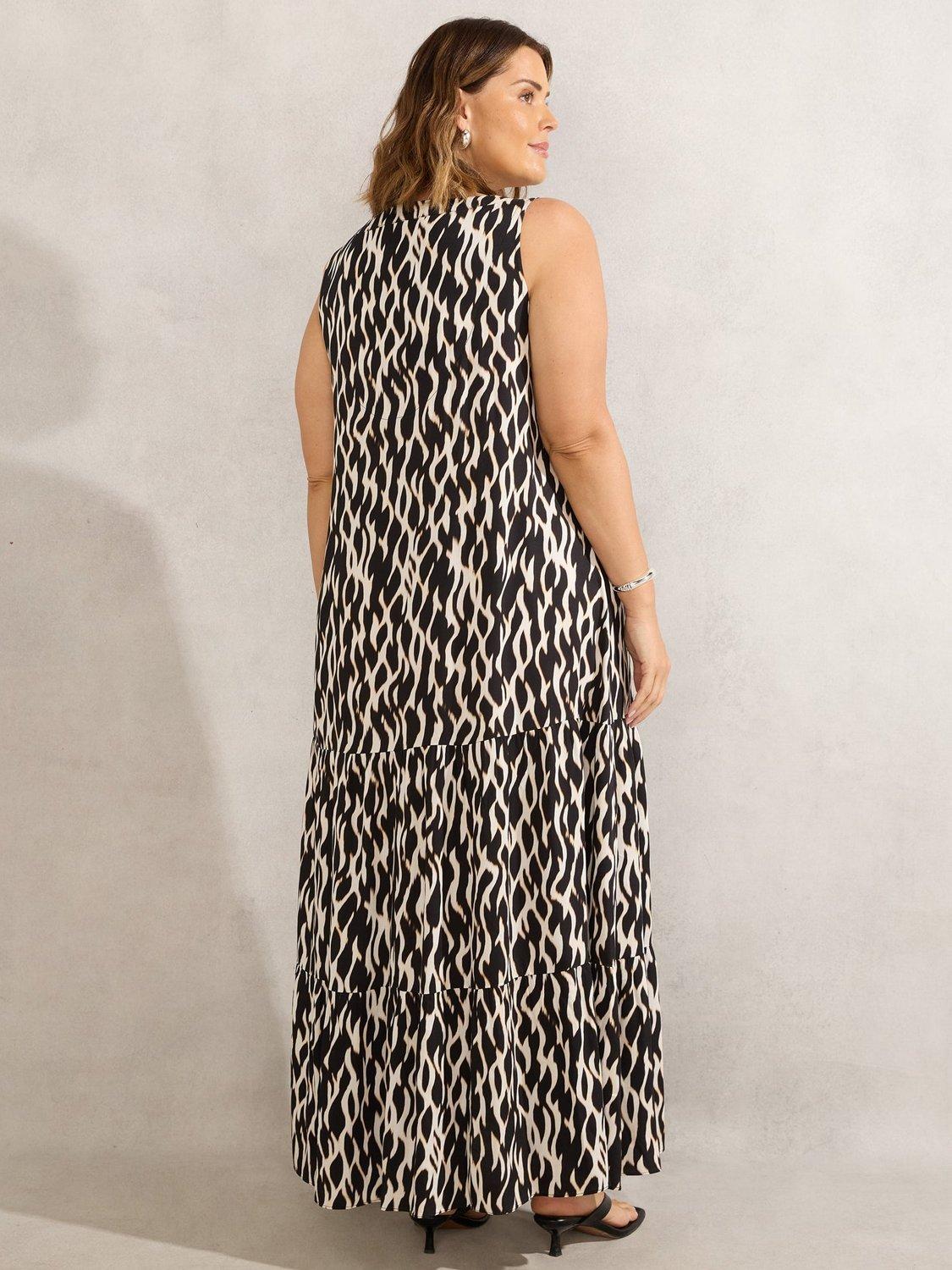 Product image 4 of 4, which shows Live Unlimited Mono Printed V Neck Maxi Dress, Black, 28
