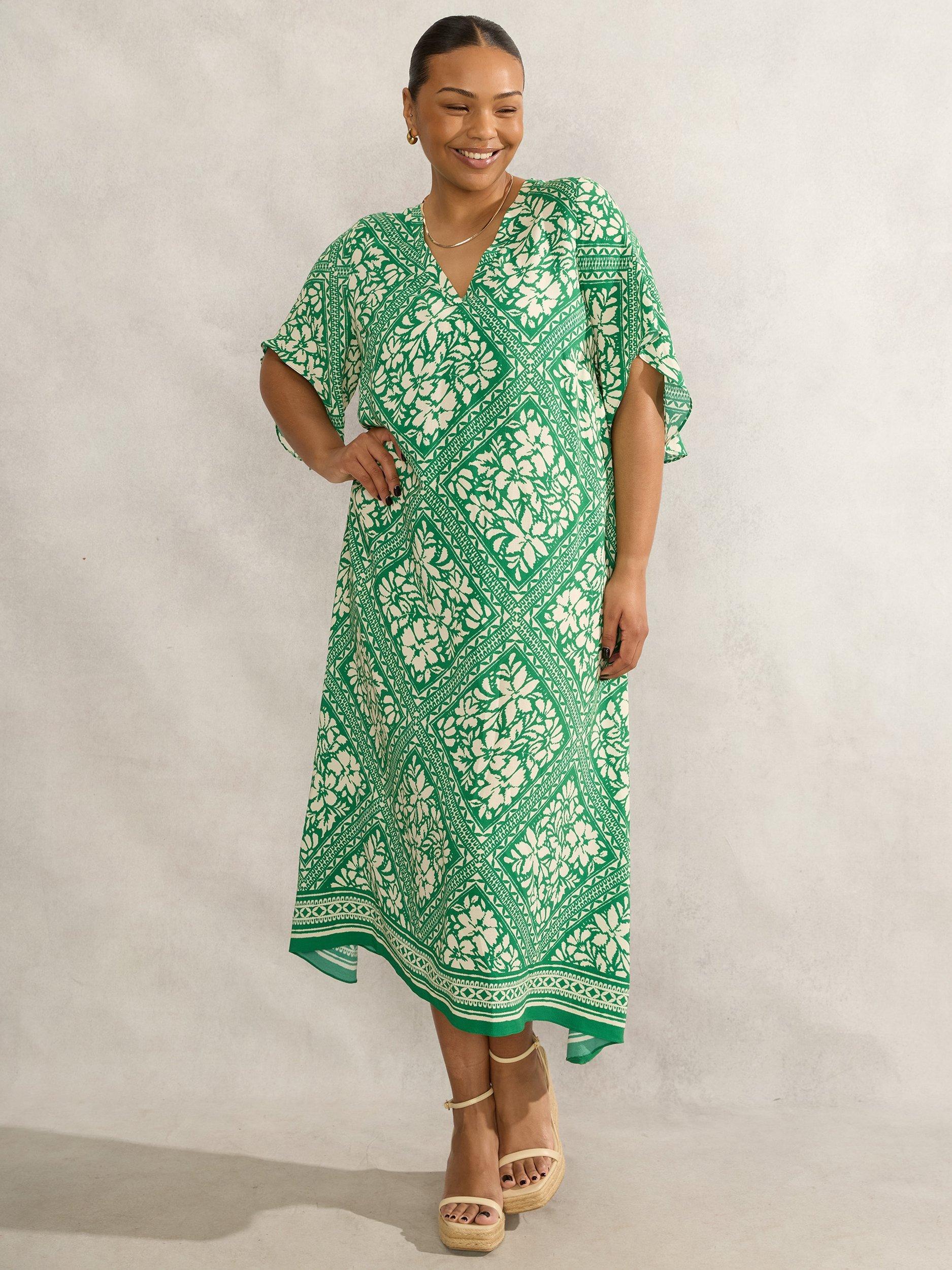 Product image 2 of 4, which shows Live Unlimited Bandana Print Midi Dress, Green, 12Pt