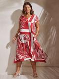 Live Unlimited Curve Abstract Leaf Hanky Hem Midi Dress, Red