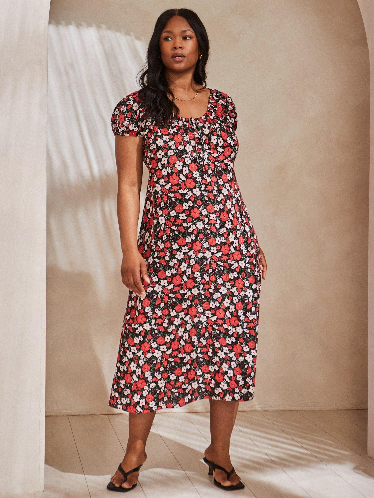 Product image 1 of 5, which shows Live Unlimited Curve Gathered Neck Floral Dress, Multi, 12