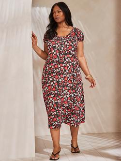 Live Unlimited Curve Gathered Neck Floral Dress, Multi - view 2, Multi