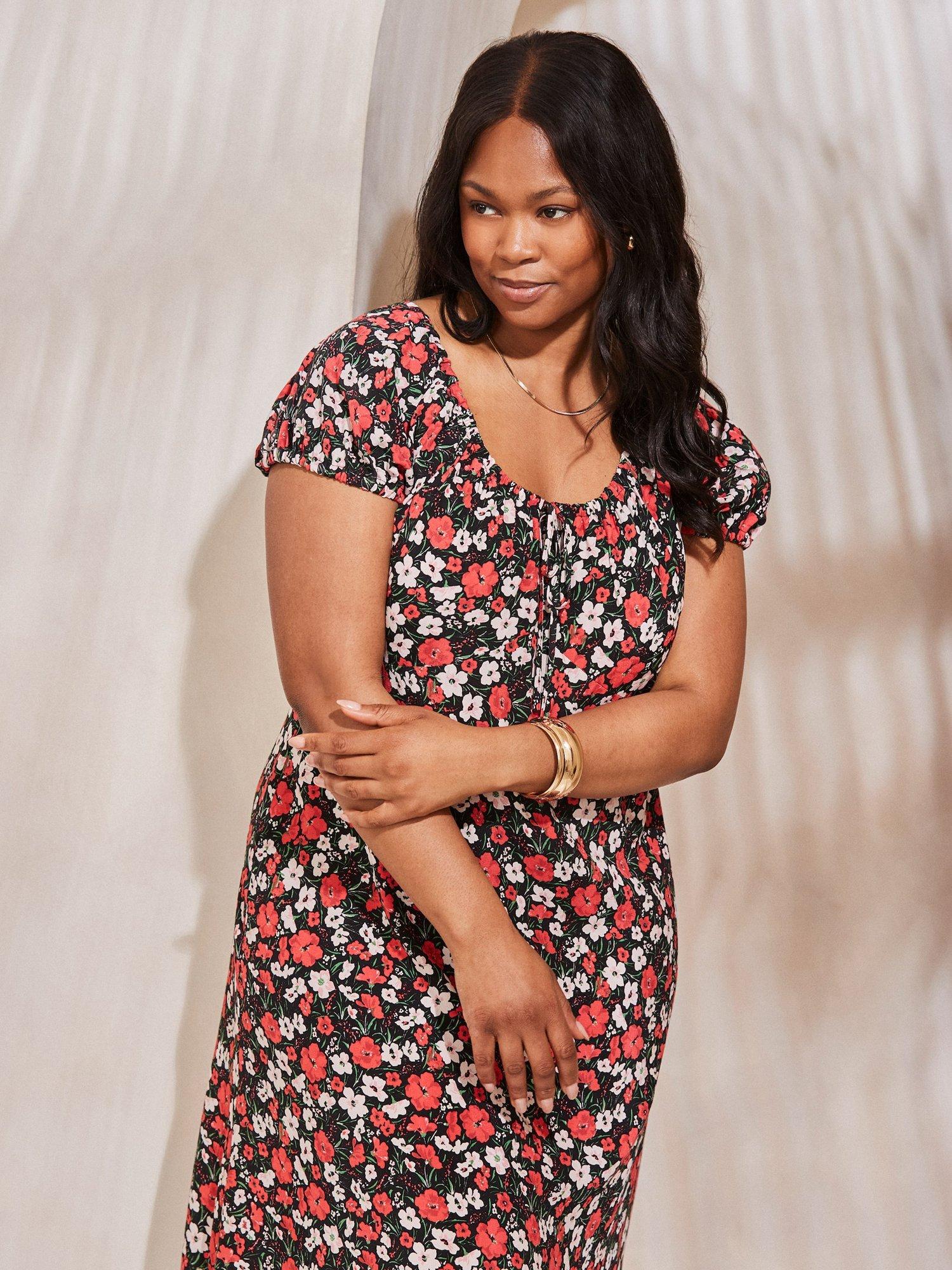 Product image 4 of 5, which shows Live Unlimited Curve Gathered Neck Floral Dress, Multi, 12