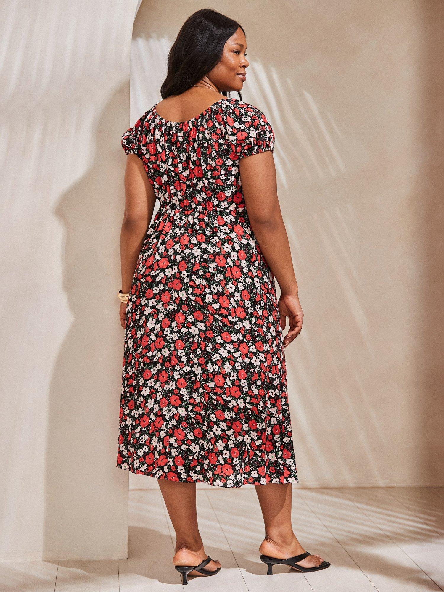 Product image 5 of 5, which shows Live Unlimited Curve Gathered Neck Floral Dress, Multi, 12