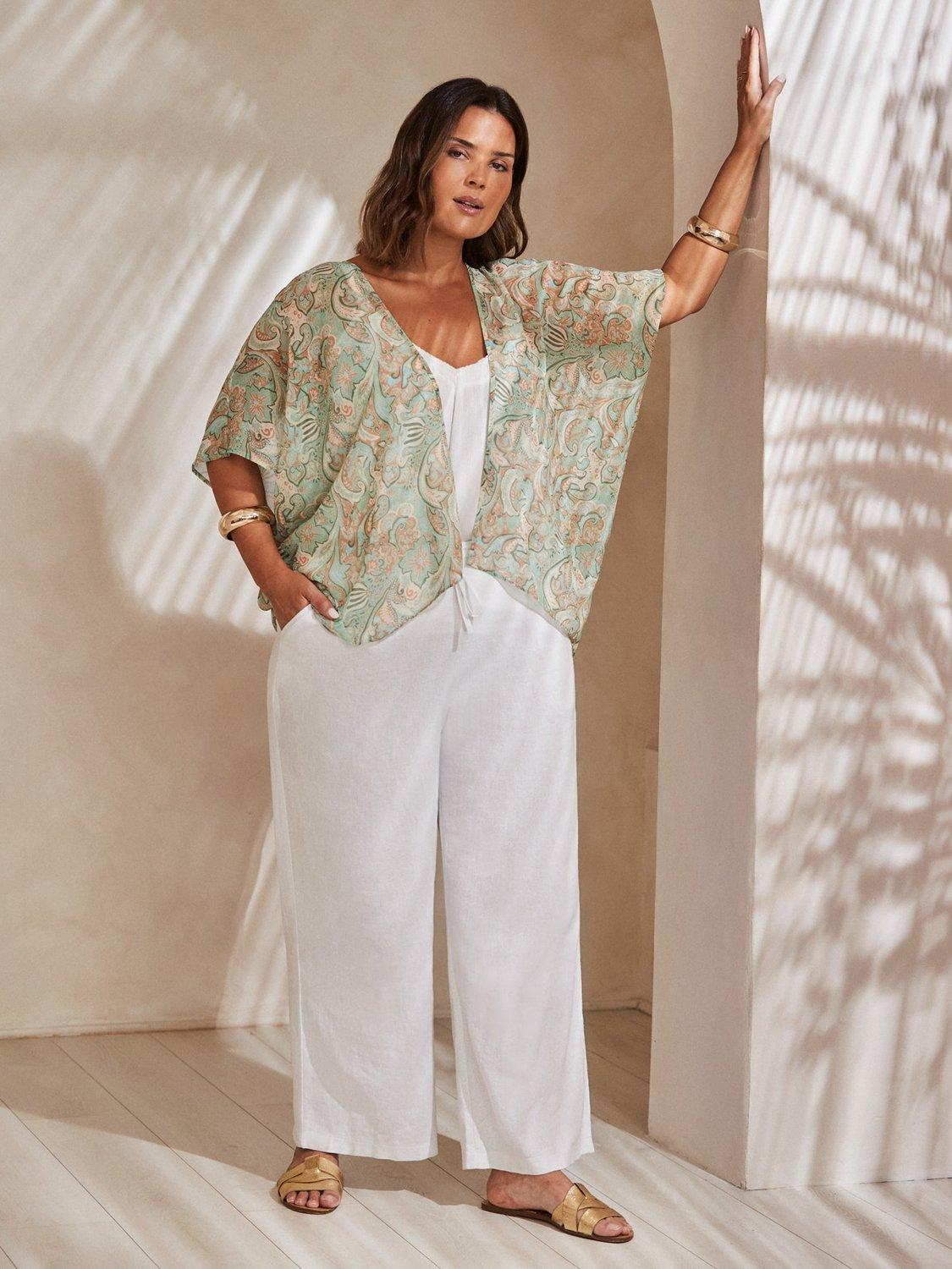 Product image 2 of 4, which shows Live Unlimited Curve Paisley Print Kimono, Green, 12