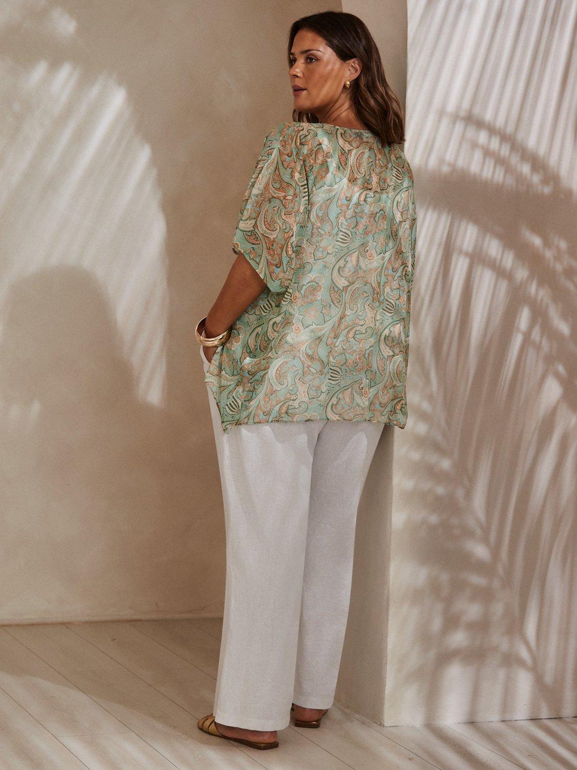 Product image 4 of 4, which shows Live Unlimited Curve Paisley Print Kimono, Green, 12