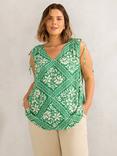 Live Unlimited Curve Bandana Print Drawstring Top, Green