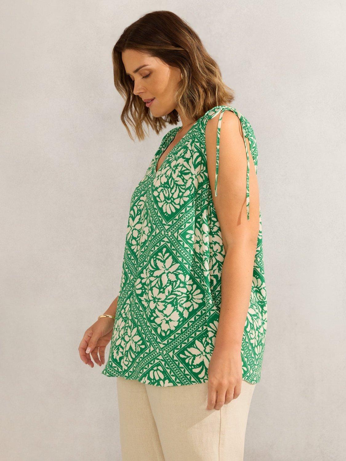 Product image 2 of 4, which shows Live Unlimited Curve Bandana Print Drawstring Top, Green, 14