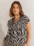 Live Unlimited Curve Abstract Tie Neck Top, Black