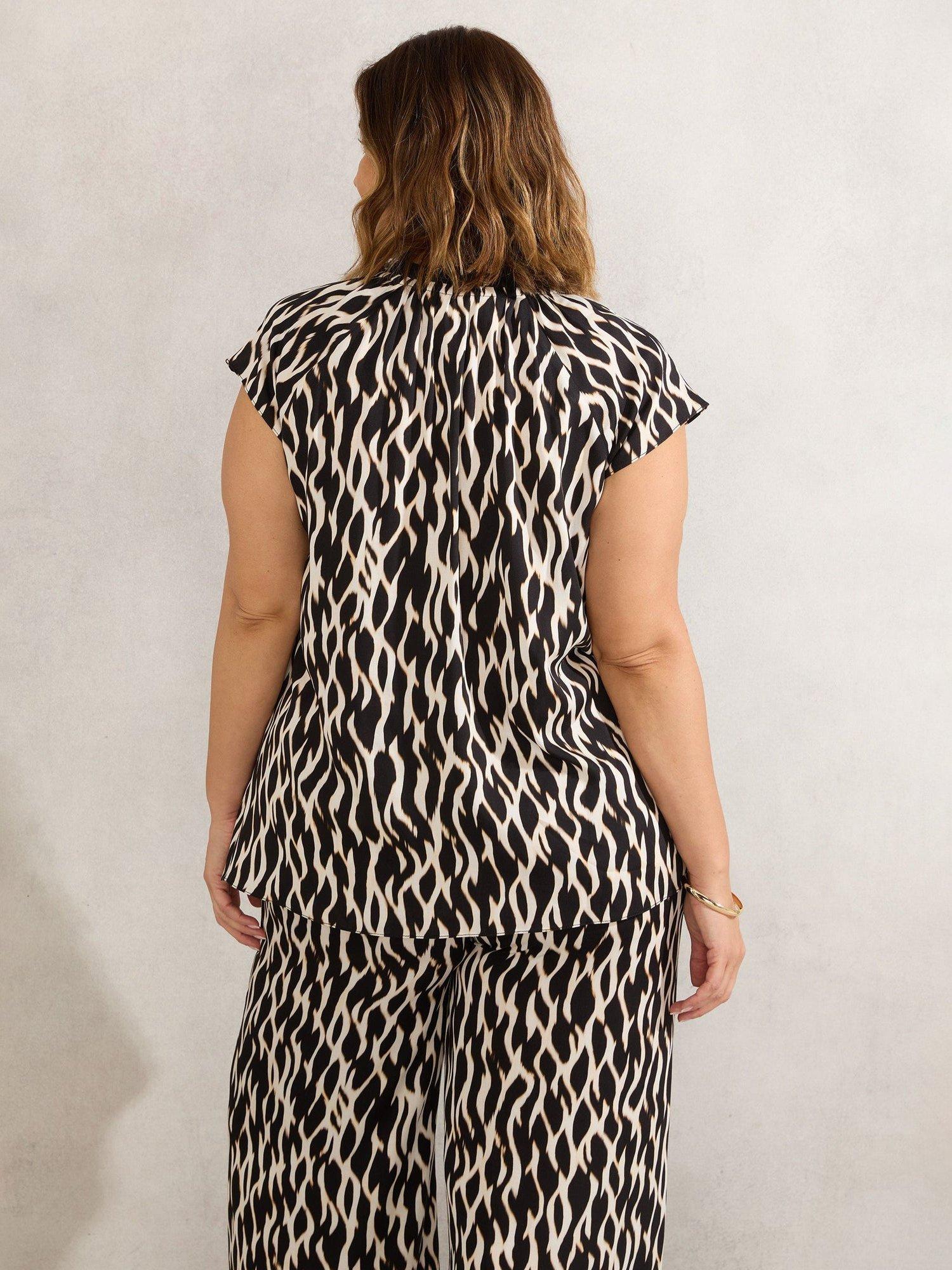Product image 3 of 3, which shows Live Unlimited Curve Abstract Tie Neck Top, Black, 12
