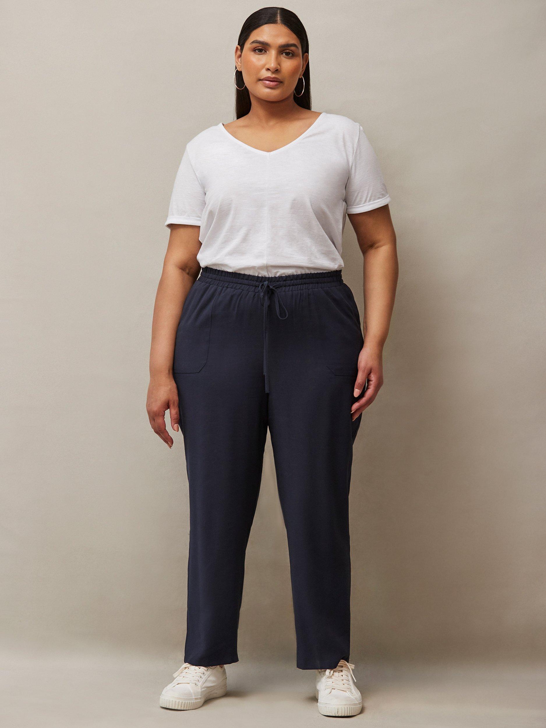 Product image 1 of 4, which shows Live Unlimited Curve Drawstring Waist Tapered Trousers, Blue, 12R