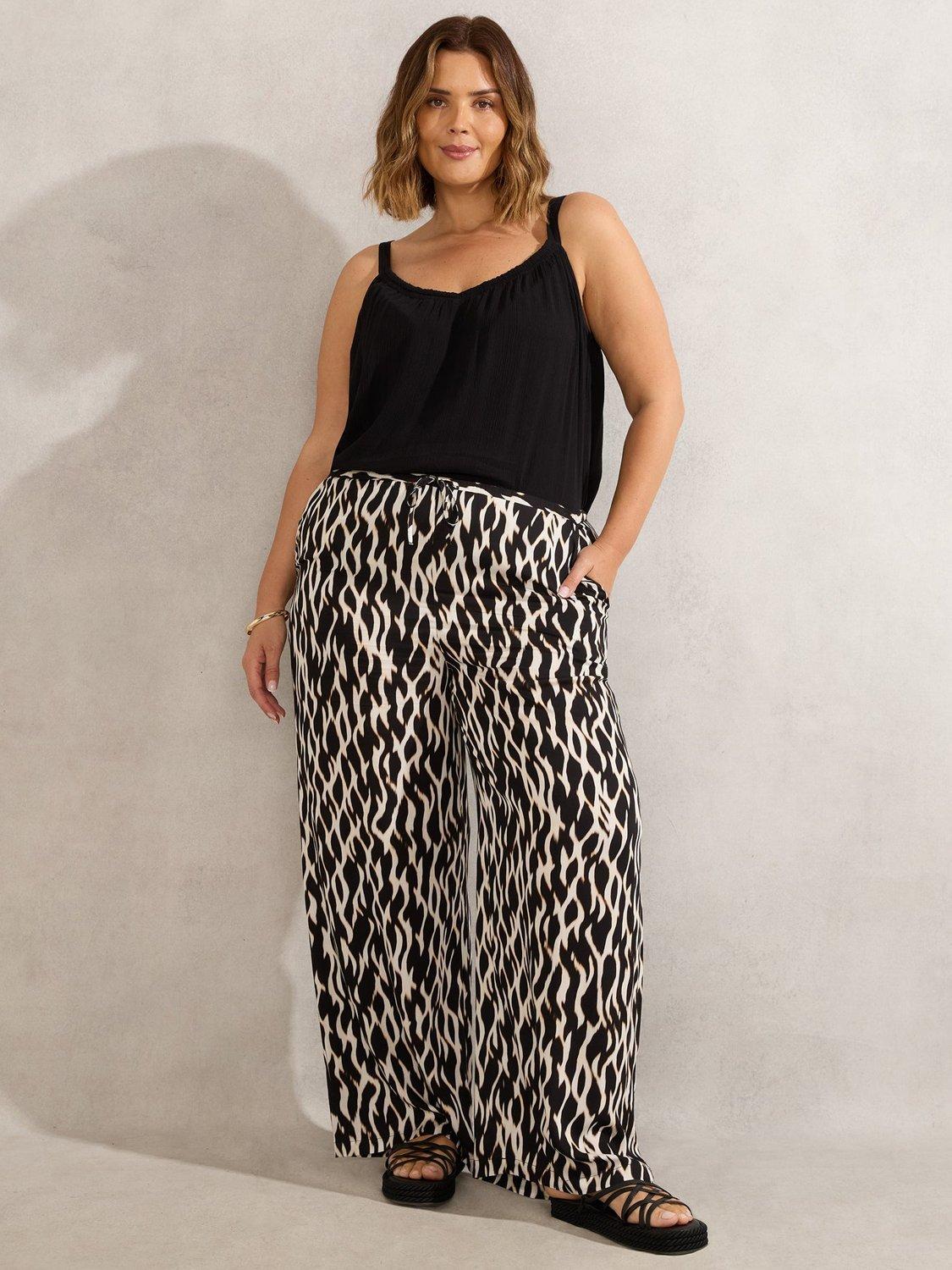 Product image 1 of 3, which shows Live Unlimited Mono Print Wide Leg Trousers, Black/Multi, 12