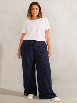 Live Unlimited Curve Petite Pinstripe Drawstring Trousers, Navy, Navy