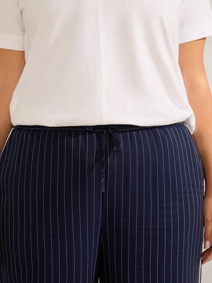 Live Unlimited Curve Petite Pinstripe Drawstring Trousers, Navy - view 2, Navy