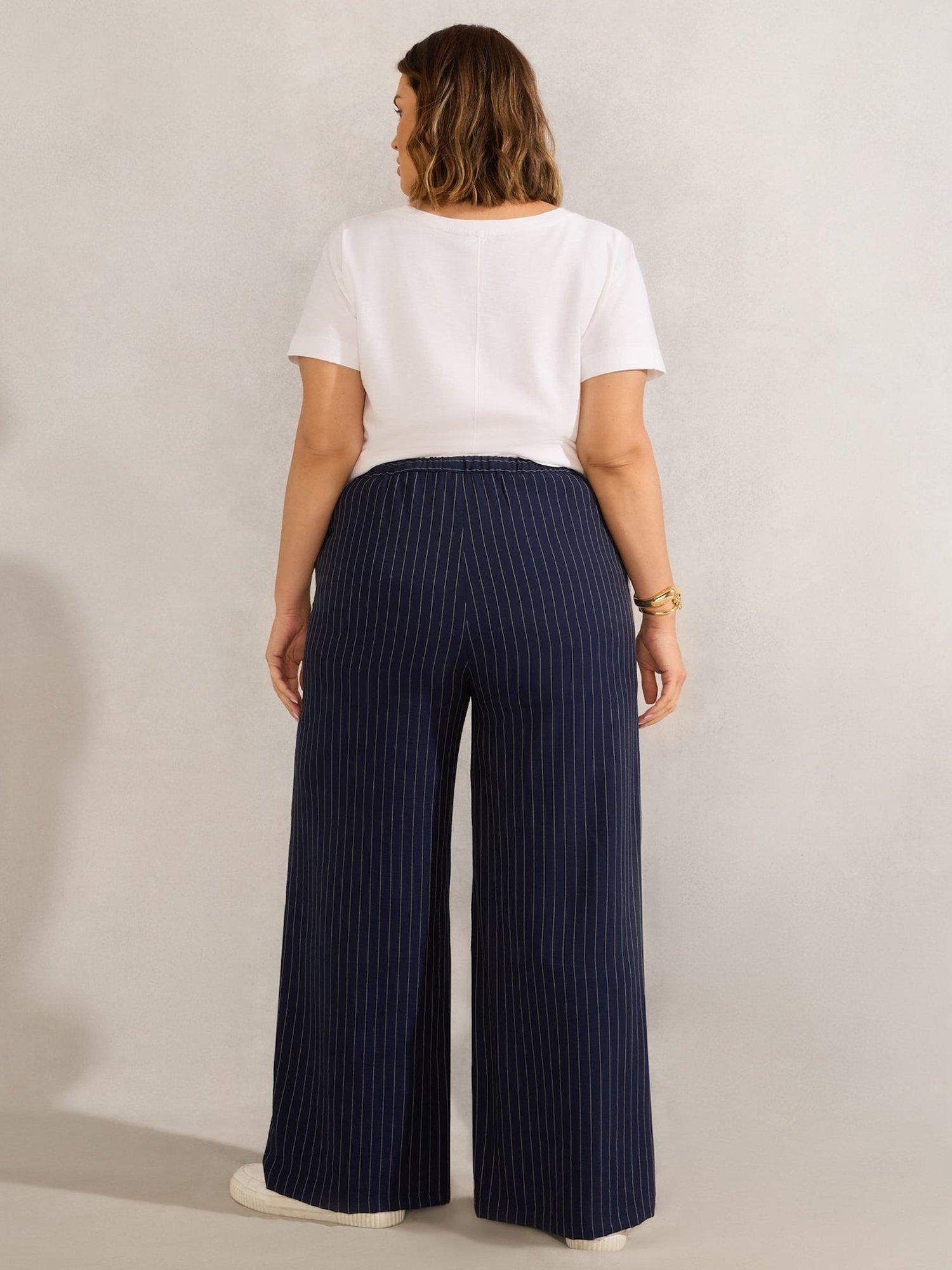 Product image 4 of 4, which shows Live Unlimited Curve Petite Pinstripe Drawstring Trousers, Navy, 18Pt