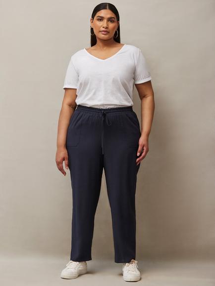 Live Unlimited Curve Petite Drawstring Waist Tapered Trousers, Blue, Blue