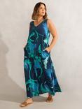 Live Unlimited Curve Abstract Leaf Print Maxi Dress, Blue