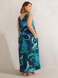 Live Unlimited Curve Abstract Leaf Print Maxi Dress, Blue