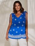 Live Unlimited Curve Printed Sleeveless V Neck Blouse, Blue