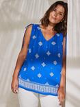 Live Unlimited Curve Printed Sleeveless V Neck Blouse, Blue