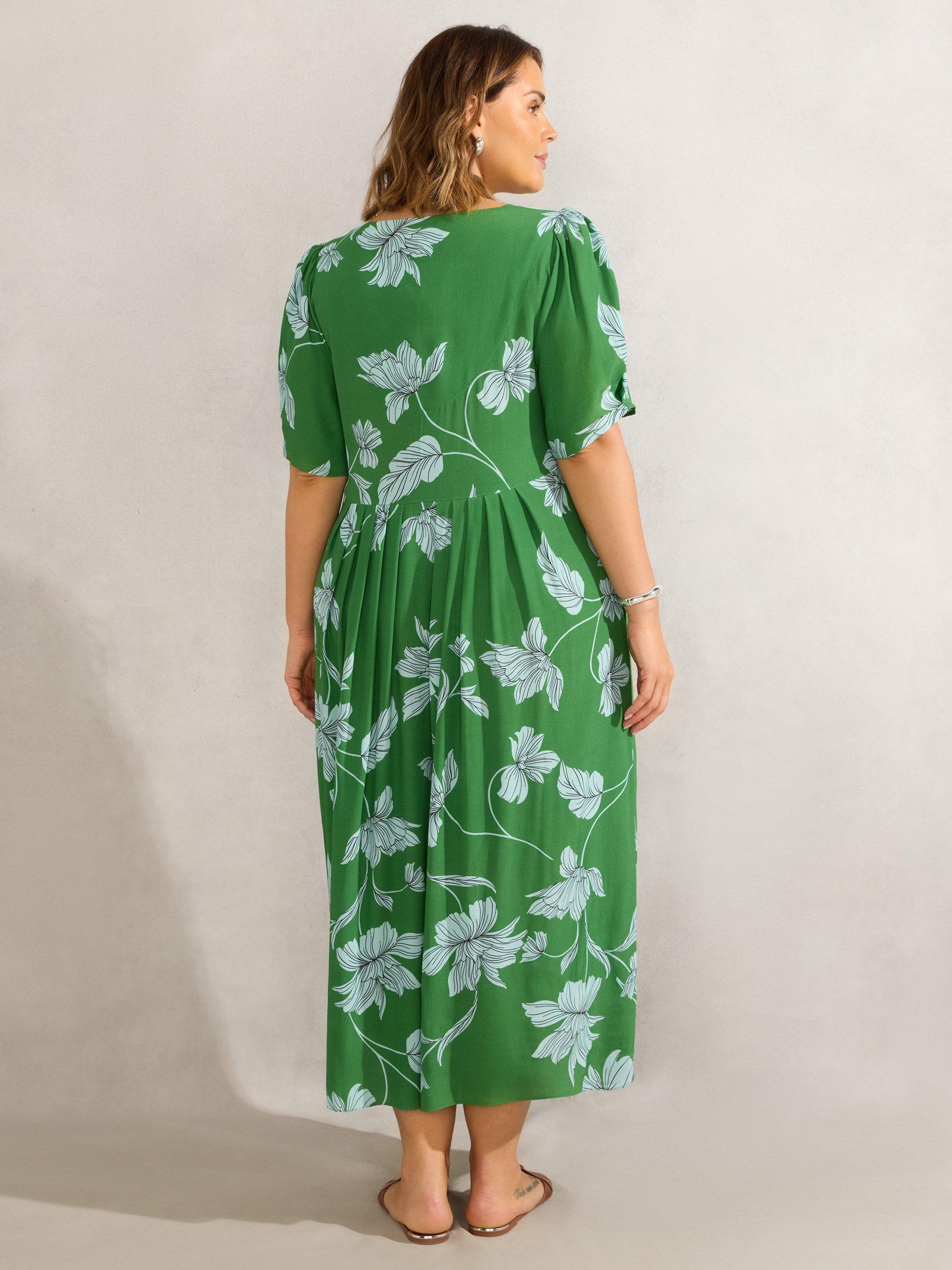 Product image 6 of 6, which shows Live Unlimited Floral Print Short Sleeve Midi Dress, Green, 12R