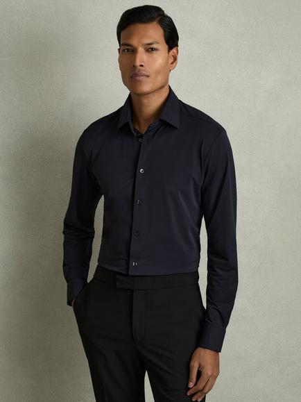 Reiss Voyager Long Sleeved Tailored Shirt, Navy