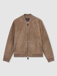 Reiss Brick Suede Bomber Jacket, Mink