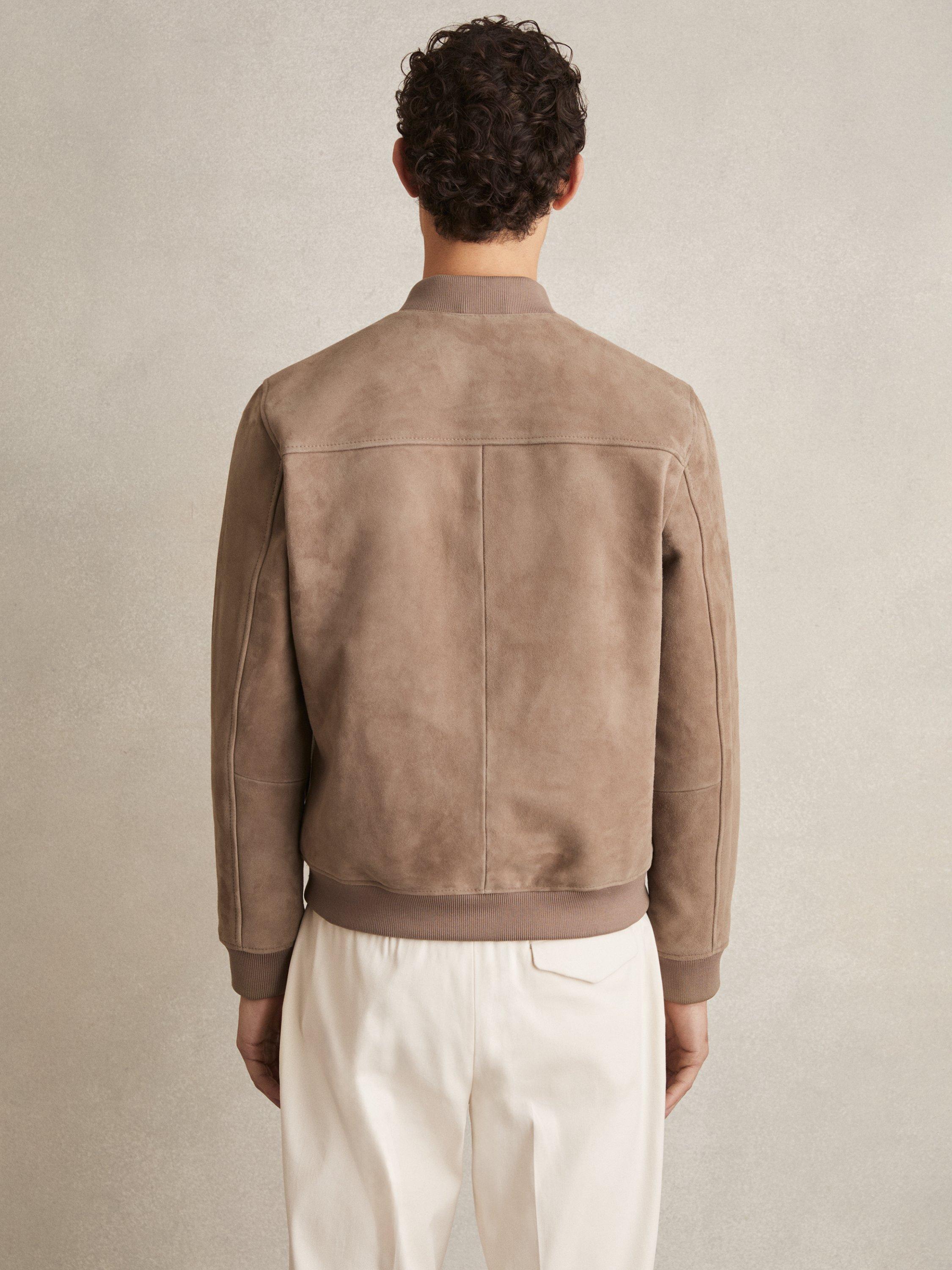 Product image 4 of 4, which shows Reiss Brick Suede Bomber Jacket, Mink, XS