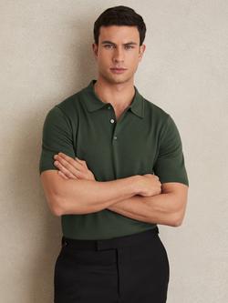 Reiss Manor Wool Short Sleeved Polo Shirt, Dark Green