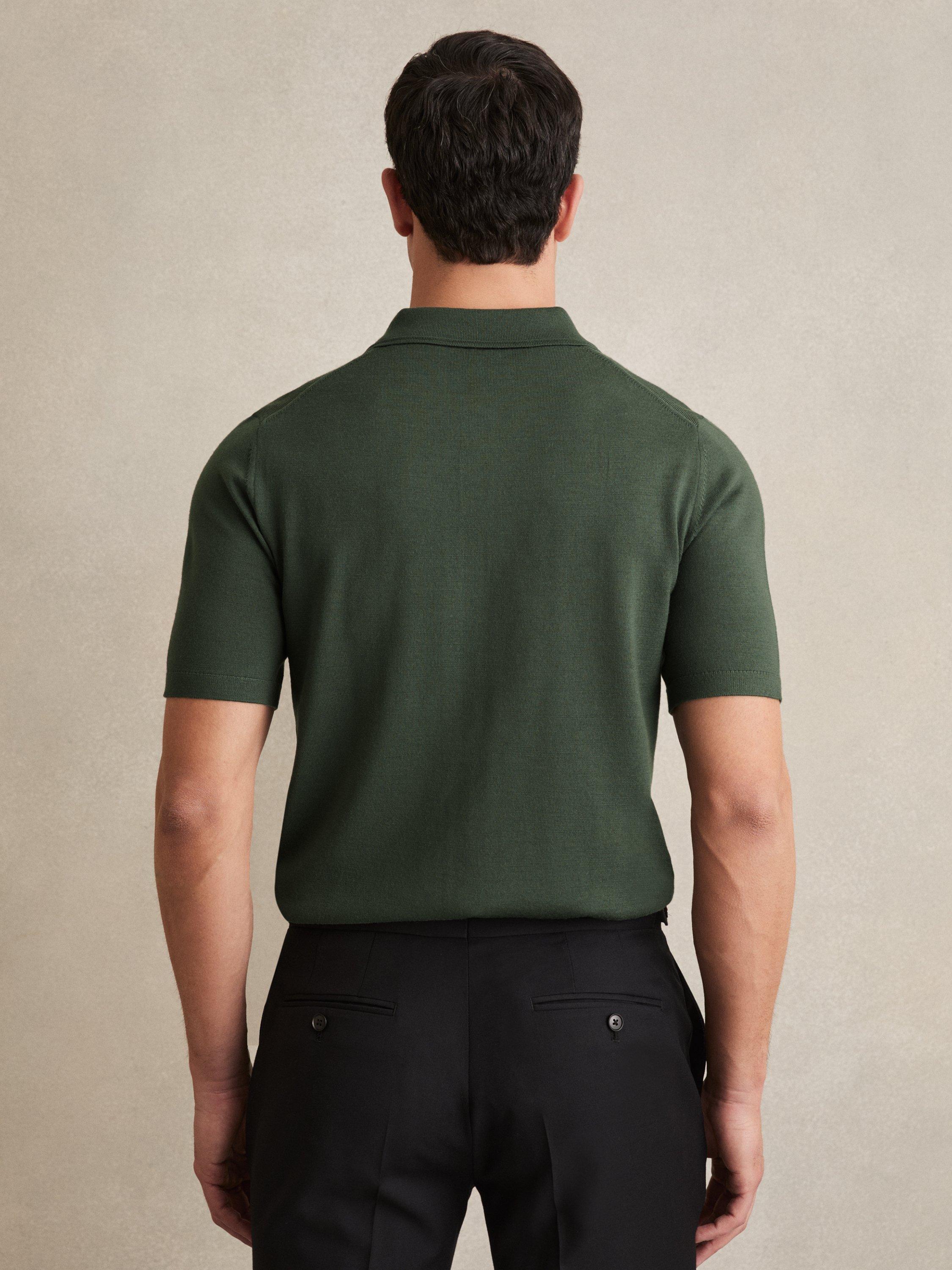 Product image 2 of 5, which shows Reiss Manor Wool Short Sleeved Polo Shirt, Dark Green, XS