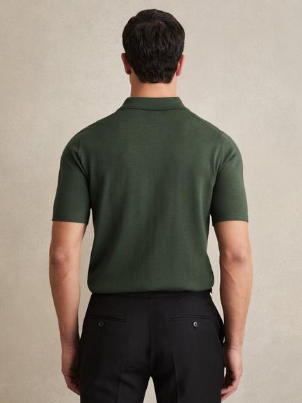 Reiss Manor Wool Short Sleeved Polo Shirt - view 2, Dark Green