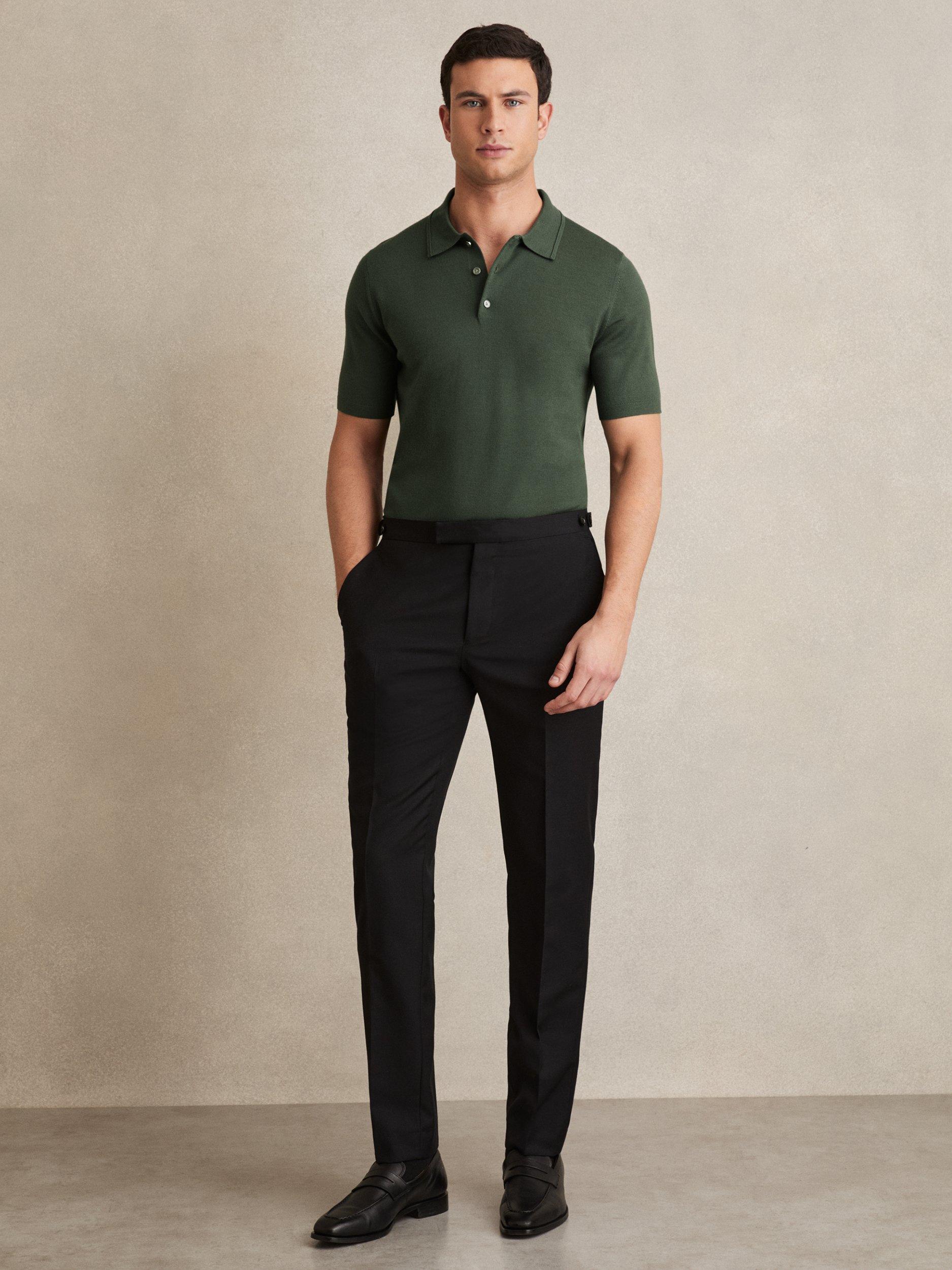 Product image 4 of 5, which shows Reiss Manor Wool Short Sleeved Polo Shirt, Dark Green, XS