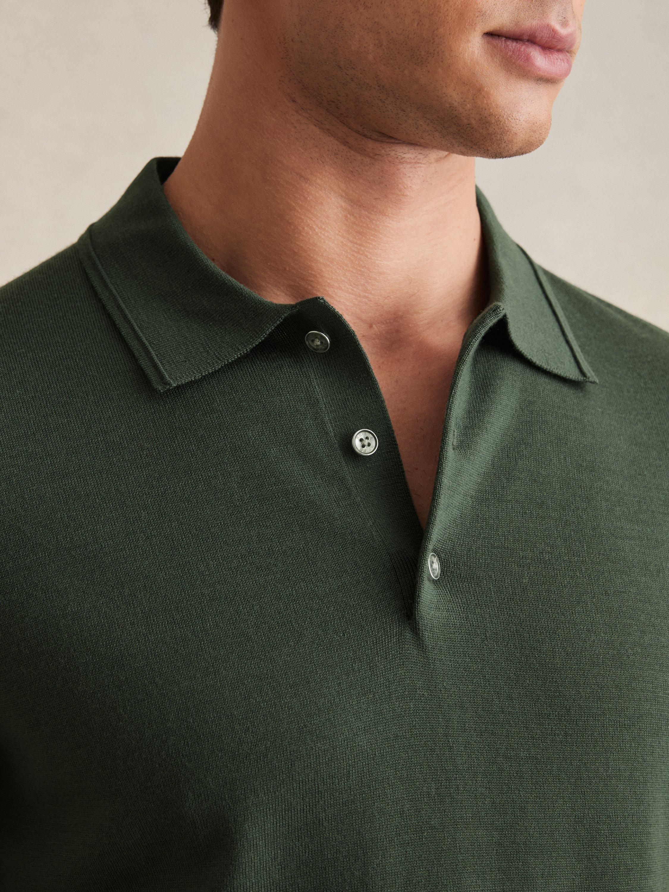 Product image 5 of 5, which shows Reiss Manor Wool Short Sleeved Polo Shirt, Dark Green, XS