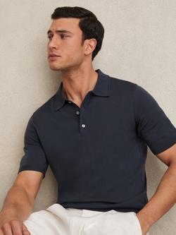 Reiss Manor Wool Short Sleeved Polo Shirt, Navy
