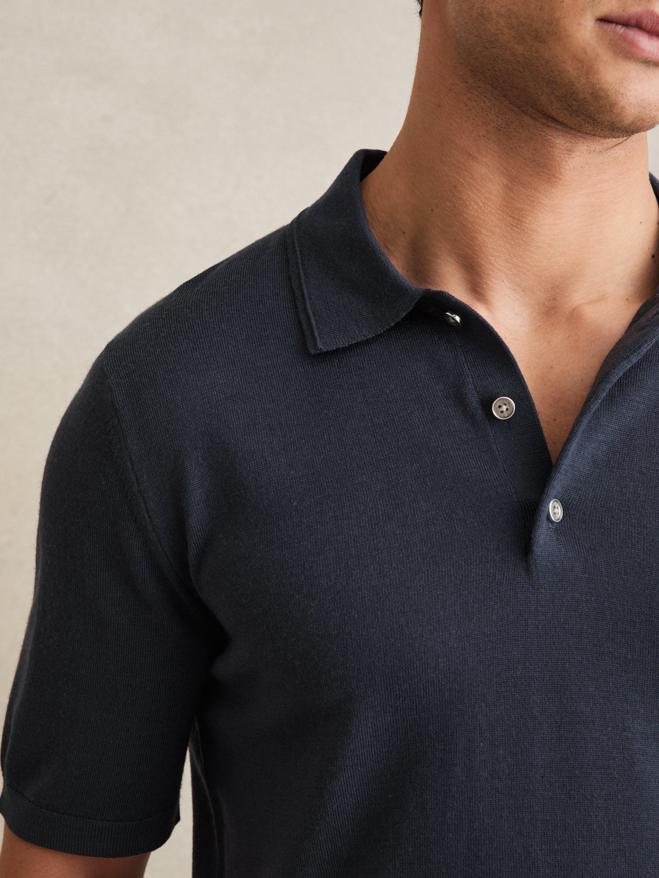 Product image 4 of 5, which shows Reiss Manor Wool Short Sleeved Polo Shirt, Navy, XS