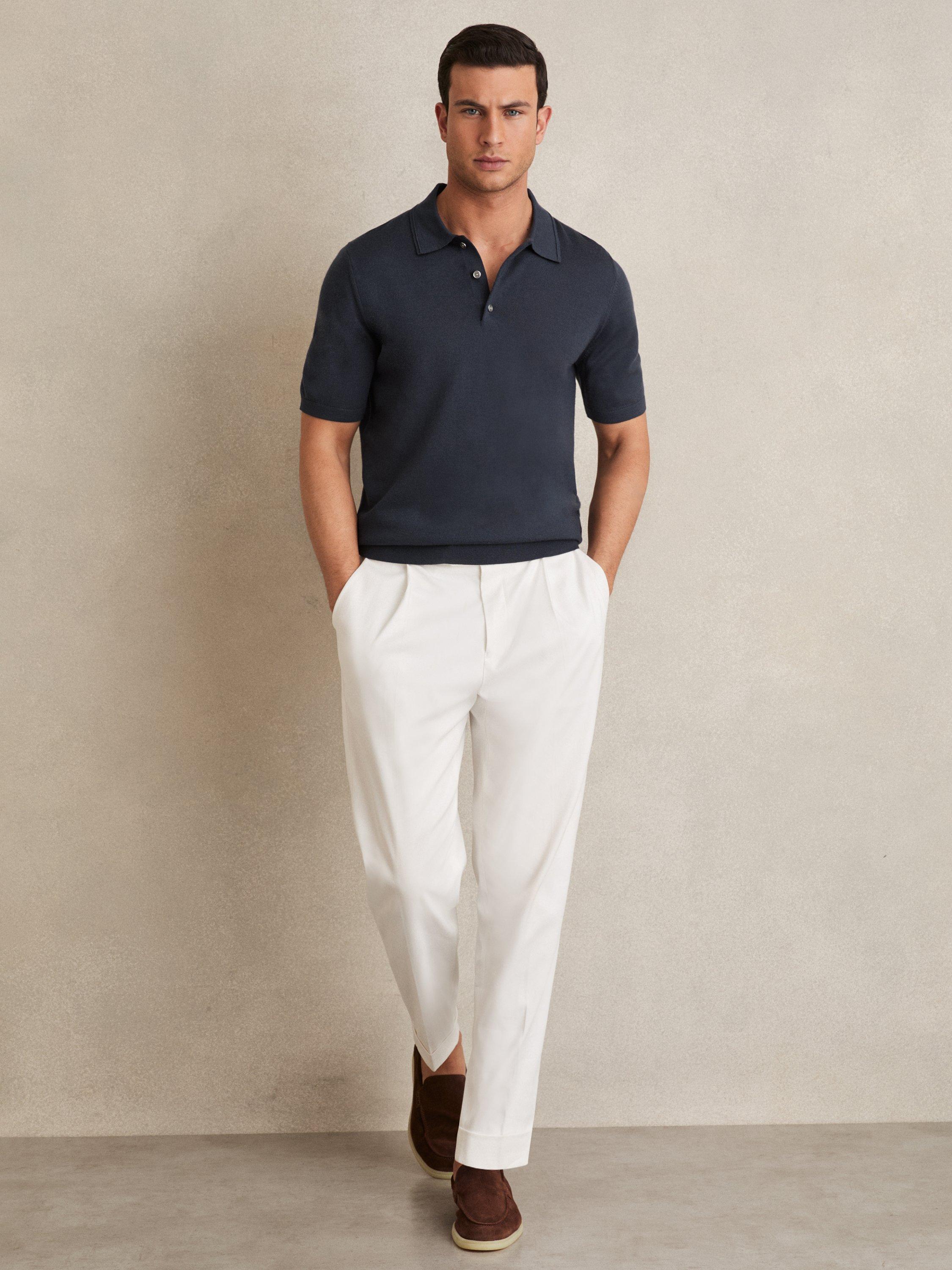 Product image 5 of 5, which shows Reiss Manor Wool Short Sleeved Polo Shirt, Navy, XS