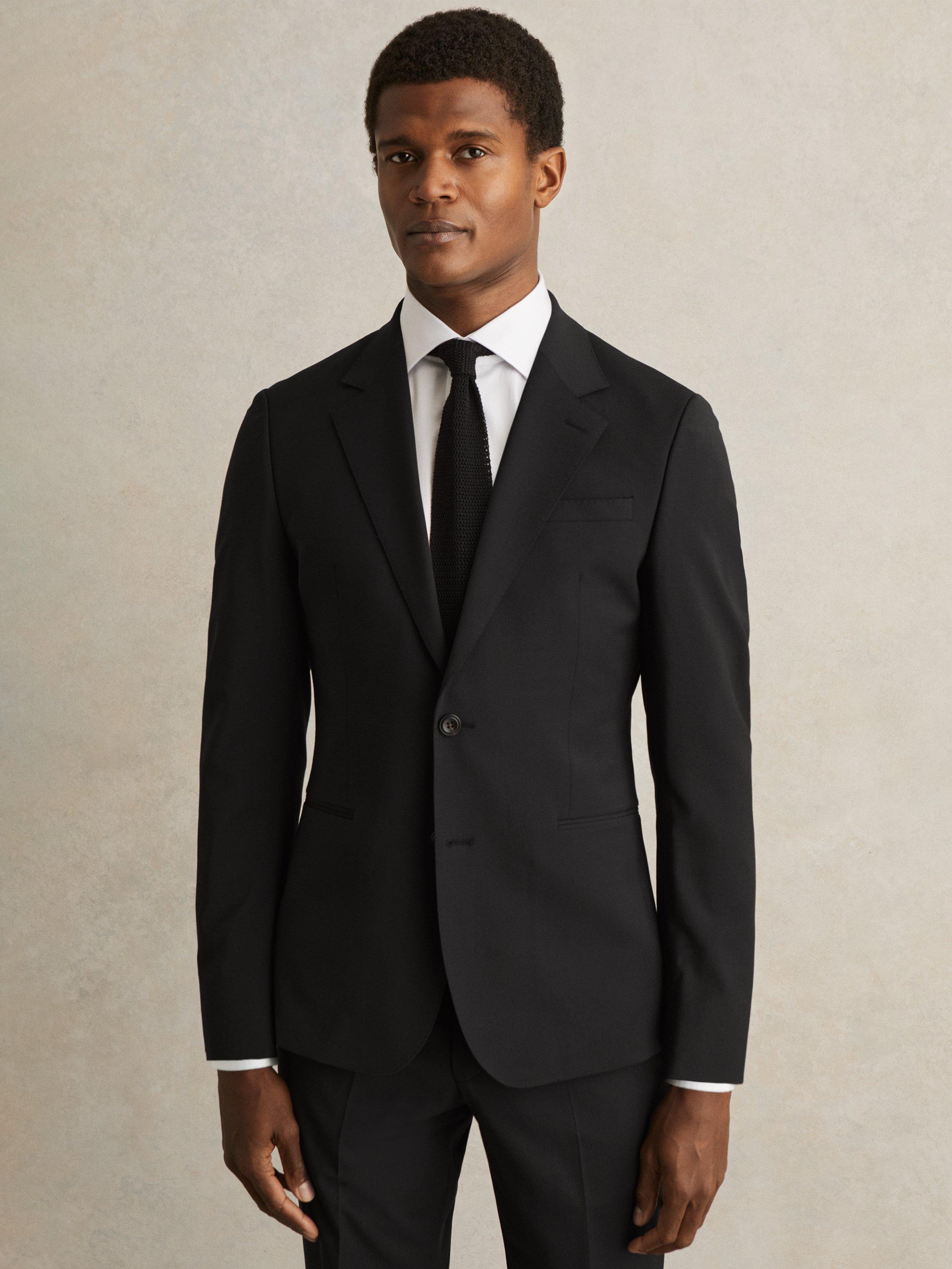Product image 1 of 5, which shows Reiss Promise Tailored Fit Wool Blend Suit Jacket, Black, 34R