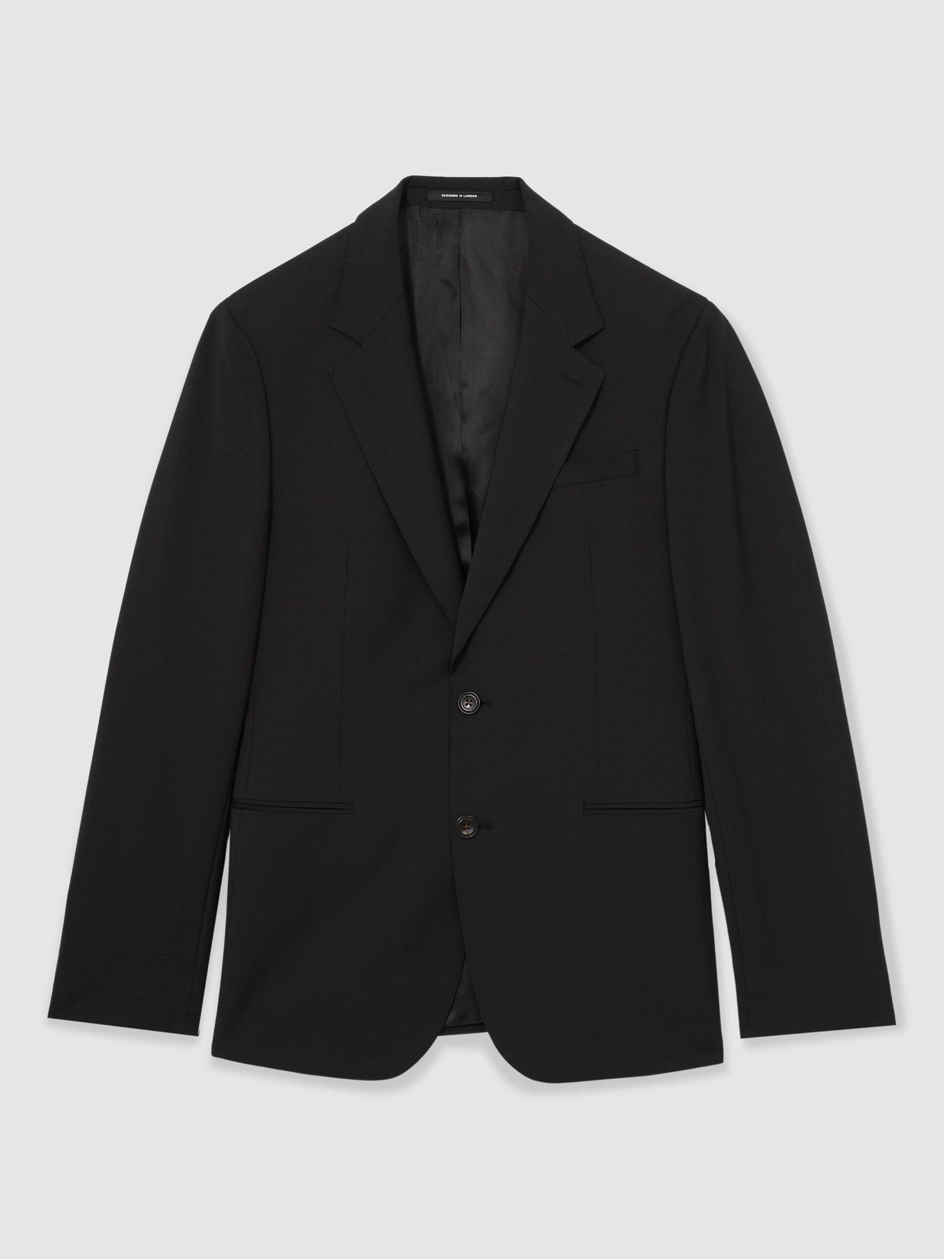 Product image 3 of 5, which shows Reiss Promise Tailored Fit Wool Blend Suit Jacket, Black, 34R