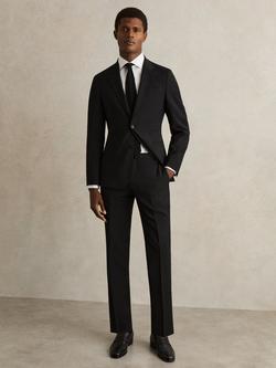 Reiss Promise Straight Fit Wool Blend Trousers, Black, Black