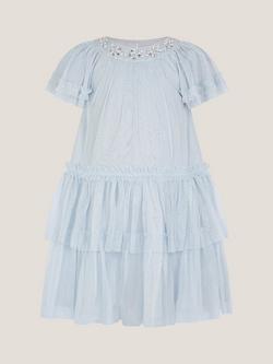 Monsoon Baby Anastasia Tulle Tiered Dress, Pale Blue, Pale Blue