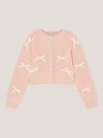 Monsoon Kids' Long Sleeved Scalloped Bow Cardigan, Pink