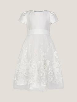 Monsoon Kids' Alicia Short Sleeved Satin Bodice Dress, Ivory, Ivory