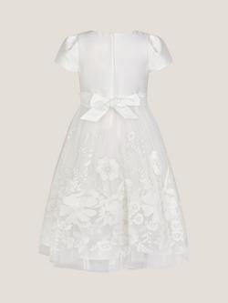 Monsoon Kids' Alicia Short Sleeved Satin Bodice Dress, Ivory - view 2, Ivory