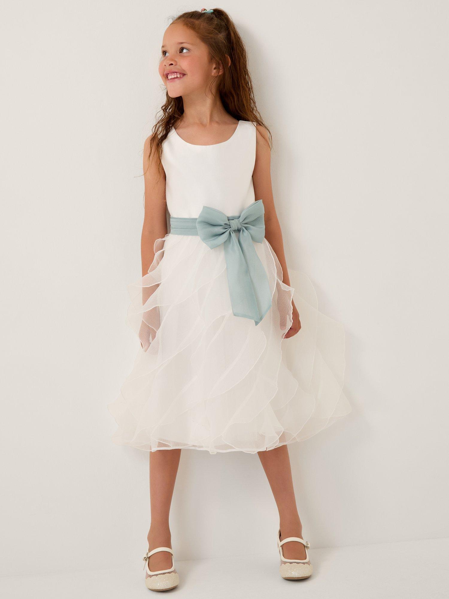 Product image 1 of 3, which shows Monsoon Kids' Cancan Bow Ruffle Dress, Ivory, 3 years
